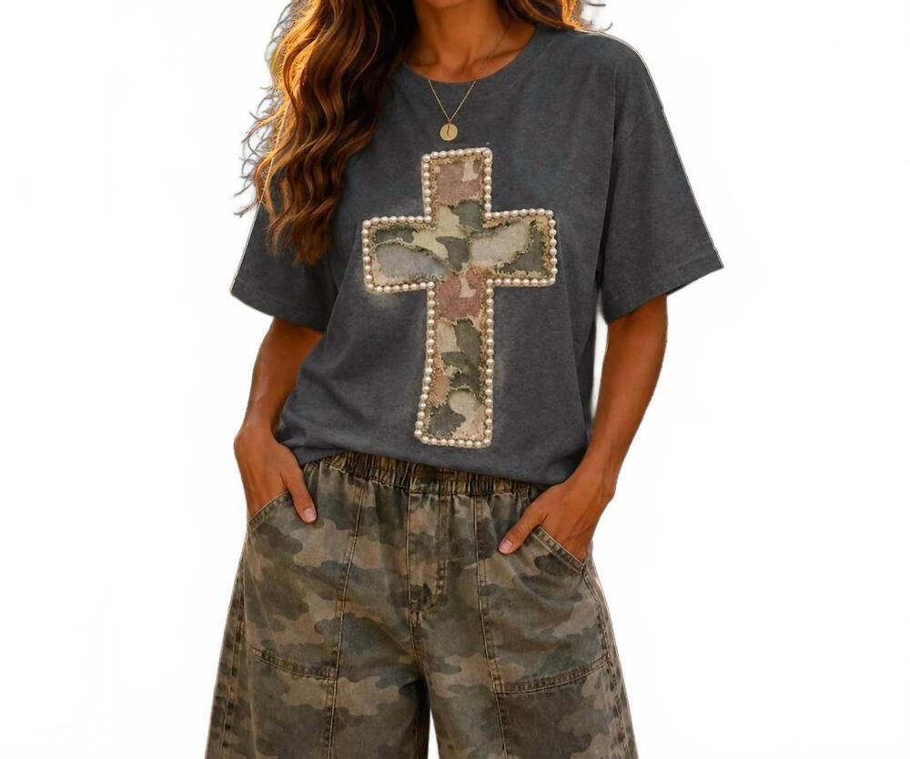 NEW SOUTHERN ATTITUDE camo cross graphic tee in dark charcoal
